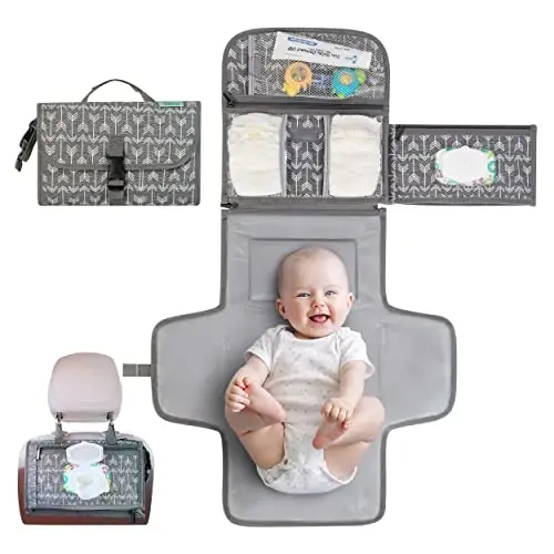 Kopi Baby Portable Diaper Changing Pad - Baby Diaper Changer Travel Bag with Wipes Pocket, Smart Design Portable Changing Mat, Infant Travel Station Kit, Gift for Newborn Girl & Boy - Premium - KOPI