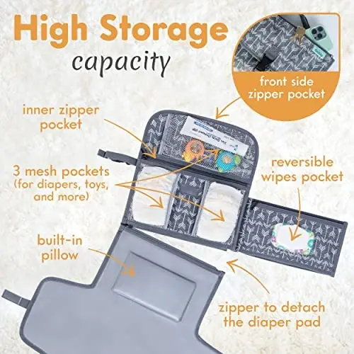 Kopi Baby Portable Diaper Changing Pad - Baby Diaper Changer Travel Bag with Wipes Pocket, Smart Design Portable Changing Mat, Infant Travel Station Kit, Gift for Newborn Girl & Boy - Premium - 2