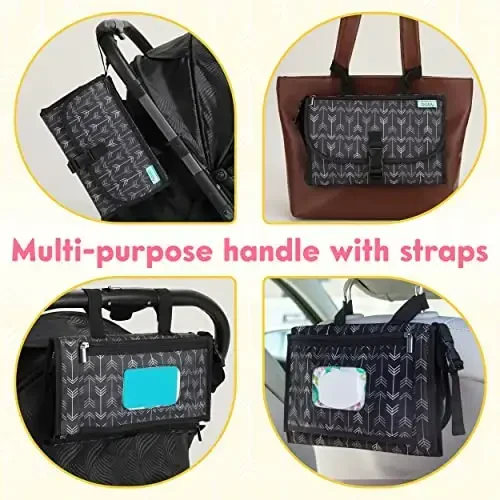Kopi Baby Portable Diaper Changing Pad - Baby Diaper Changer Travel Bag with Wipes Pocket, Smart Design Portable Changing Mat, Infant Travel Station Kit, Gift for Newborn - Black Arrows, Classic - 3