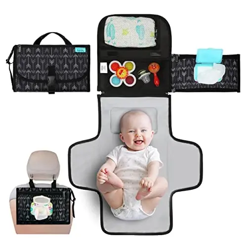 Kopi Baby Portable Diaper Changing Pad - Baby Diaper Changer Travel Bag with Wipes Pocket, Smart Design Portable Changing Mat, Infant Travel Station Kit, Gift for Newborn - Black Arrows, Classic - KOPI