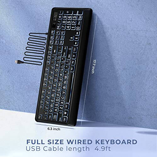 KOPJIPPOM Large Print Backlit Keyboard, USB Wired Computer Keyboard, Full Size Keyboard with White Illuminated LED Compatible for Windows Desktop, Laptop, PC, Gaming, Black - 4