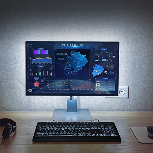 KOPJIPPOM Katta Xarfli Orqa Fonli Klaviatura, Jim USB Simli Kompyuter Klaviaturasi, Oq Yoritishli LED bilan To'liq O'lchamli Klaviatura Windows Desktop, Laptop, PC, O'yin uchun Mos keladi, Qora - 3