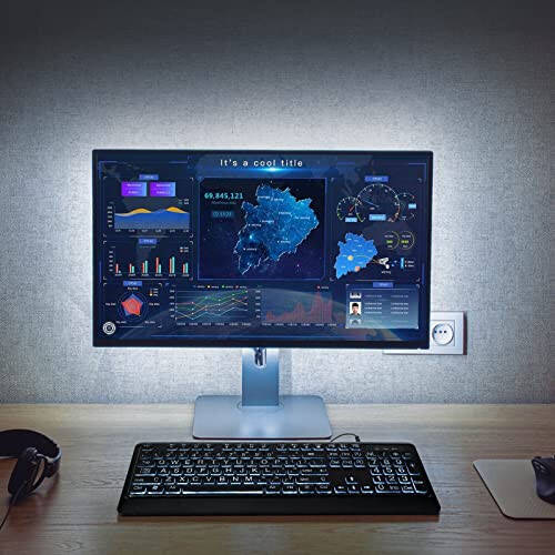KOPJIPPOM Katta Xarfli Orqa Fonli Klaviatura, Jim USB Simli Kompyuter Klaviaturasi, Oq Yoritishli LED bilan To'liq O'lchamli Klaviatura Windows Desktop, Laptop, PC, O'yin uchun Mos keladi, Qora - 3