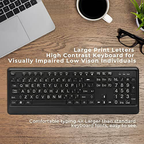 KOPJIPPOM Large Print Backlit Keyboard, Quiet USB Wired Computer Keyboard, Full Size Keyboard with White Illuminated LED Compatible for Windows Desktop, Laptop, PC, Gaming, Black - 2