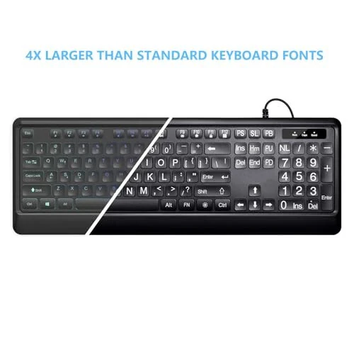 KOPJIPPOM Large Print Backlit Keyboard, Quiet USB Wired Computer Keyboard, Full Size Keyboard with White Illuminated LED Compatible for Windows Desktop, Laptop, PC, Gaming, Black - 5
