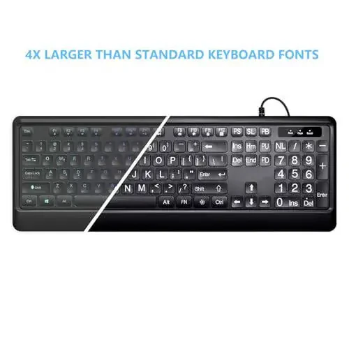 KOPJIPPOM Large Print Backlit Keyboard, Quiet USB Wired Computer Keyboard, Full Size Keyboard with White Illuminated LED Compatible for Windows Desktop, Laptop, PC, Gaming, Black - 5