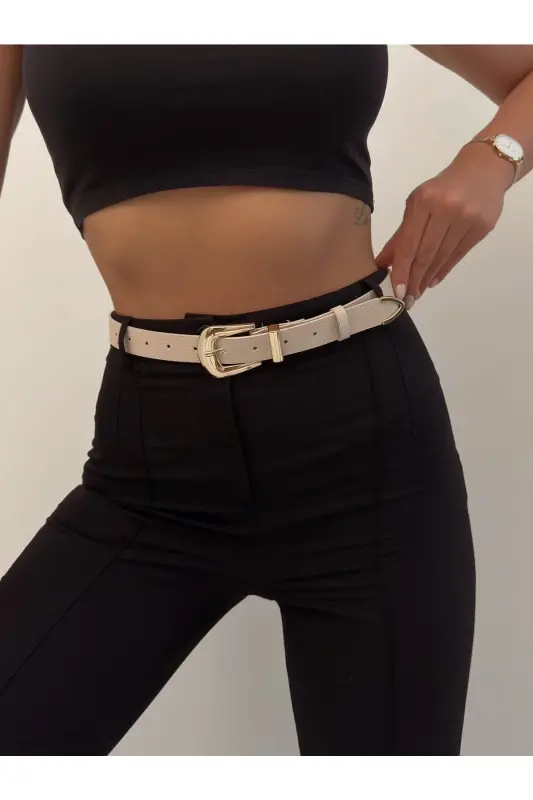 Köprü Toka Uç Takım Kadın Pantolon Kemeri, Ceket Kemeri, Elbise Kemeri, Gömlek Kemeri - Bej - 5