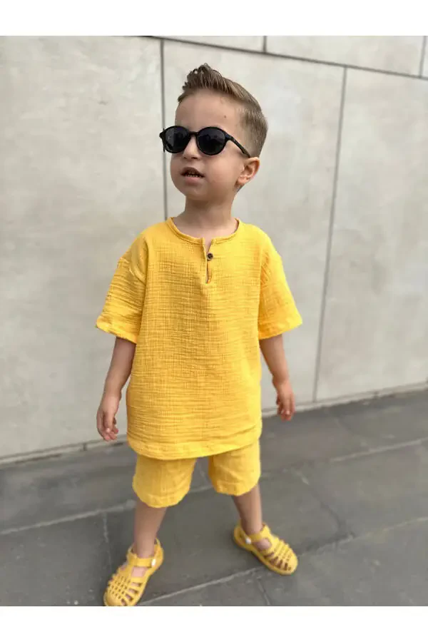 KOPYA - Çocuk yazlık bohem Takım-Sarı - 12