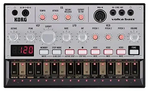 Korg Volca Bass Analog Synthesizer w/Three Oscillators and 16-step Sequencer 