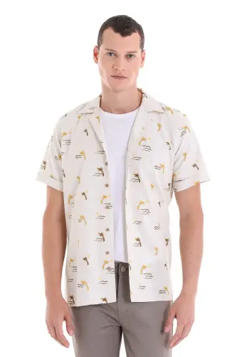 Коричневая Comfort Fit Рубашка-апаш с принтом, 100% хлопок, с короткими рукавами, повседневная-коричневый - 3