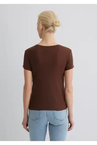 Коричневая футболка Slim Fit / узкого кроя 1613573-825 - 4