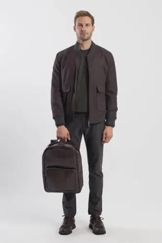 Коричневая куртка-бомбер Comfort Fit с полосками - JAKAMEN (1)