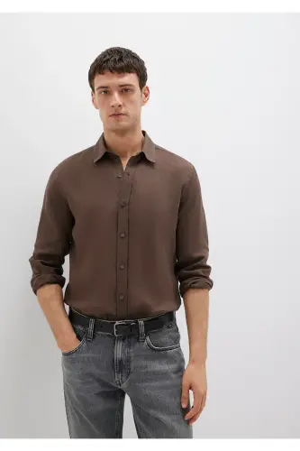 Коричневая льняная рубашка Slim Fit / Узкий крой 02114 - 3