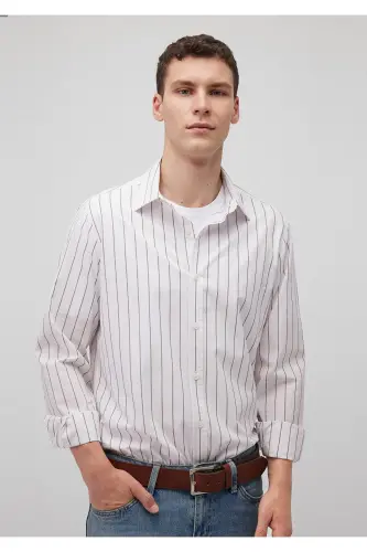 Коричневая Полосатая Белая Рубашка Regular Fit / Norm - 1