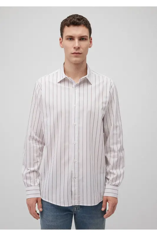 Коричневая Полосатая Белая Рубашка Regular Fit / Norm - 2