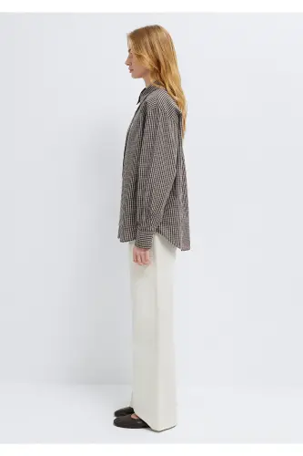 Коричневая рубашка в клетку Свободный крой 1211227-91742 - Коричневый - 5