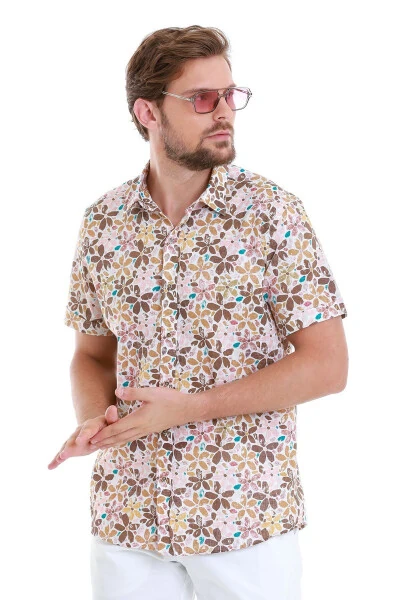 Коричневый Comfort Fit с принтом 100% хлопок Slim воротник - 4