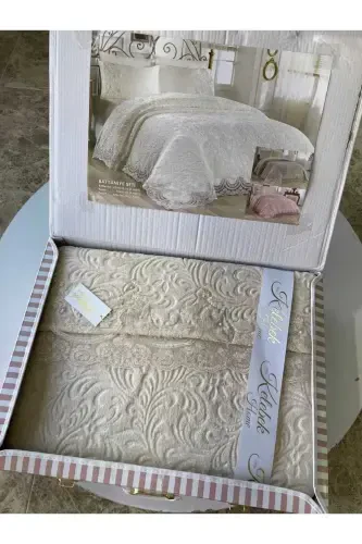 Коричневый двуспальный комплект французского кружевного одеяла, комплект одеяла для приданного - VIZON - 5