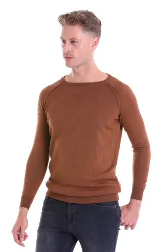 Коричневый Regular Fit Узорчатый Трикотажный Шерстяной - 3