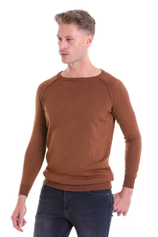 Коричневый Regular Fit Узорчатый Трикотажный Шерстяной - 3