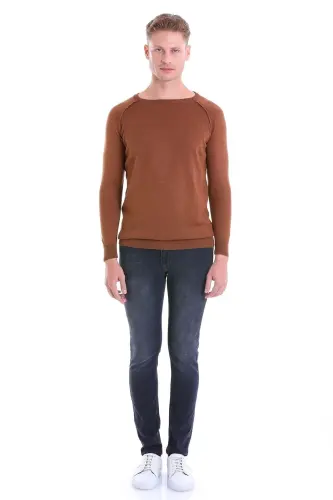 Коричневый Regular Fit Узорчатый Трикотажный Шерстяной - 4