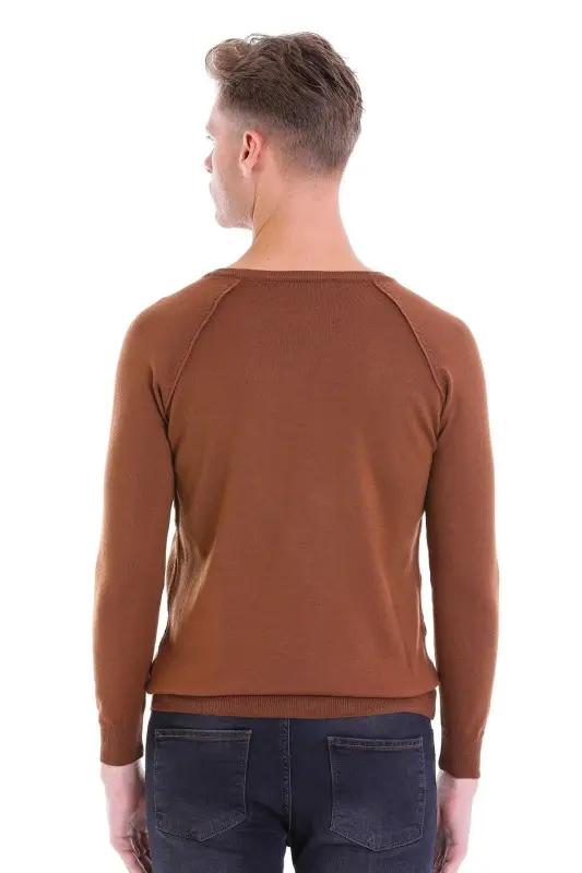 Коричневый Regular Fit Узорчатый Трикотажный Шерстяной - 6