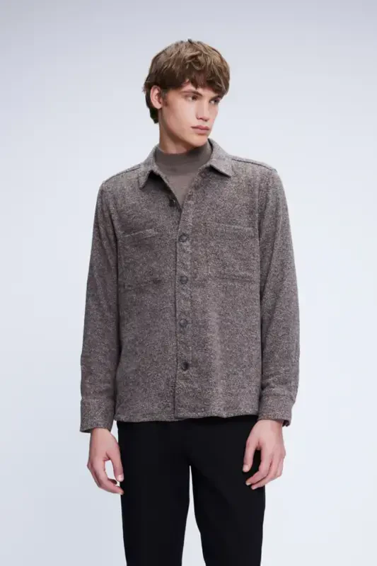 Коричневый Shacket Fit Куртка Воротник Хлопковая Рубашка-K - 1