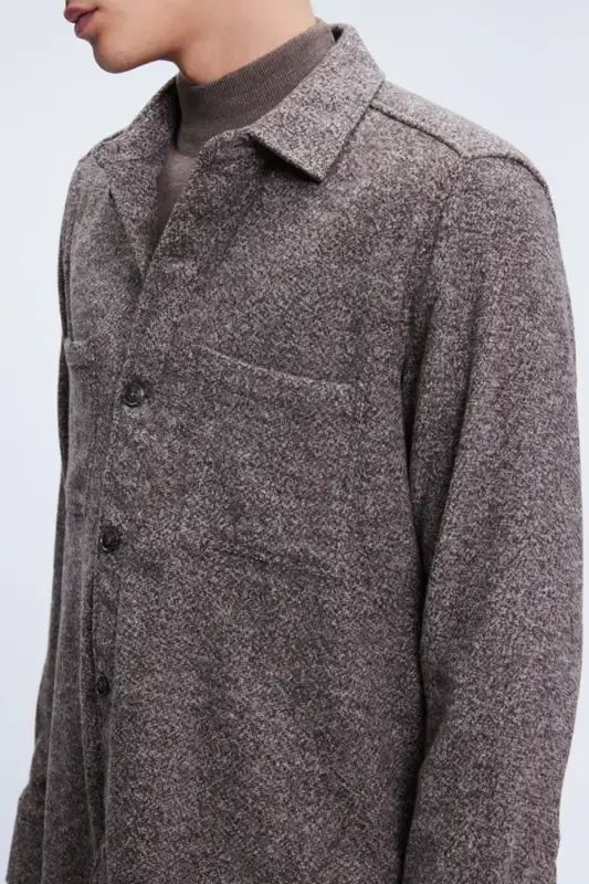 Коричневый Shacket Fit Куртка Воротник Хлопковая Рубашка-K - 4