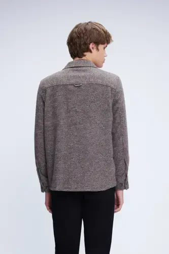 Коричневый Shacket Fit Куртка Воротник Хлопковая Рубашка-K - 5