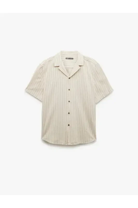 Короткая футболка стандартного кроя с отложным воротником в хлопковую полоску - 3