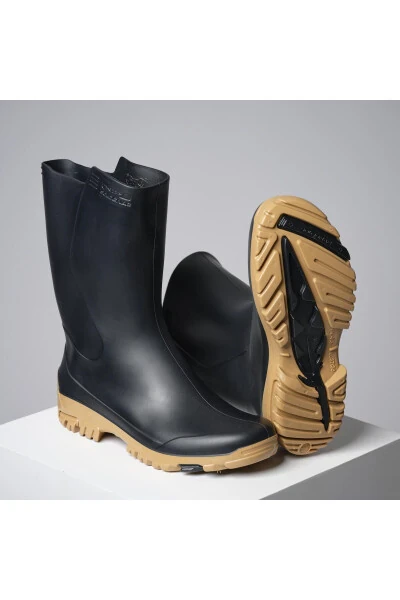 Короткие женские резиновые сапоги черного цвета для охоты и наблюдения за природой. - DECATHLON