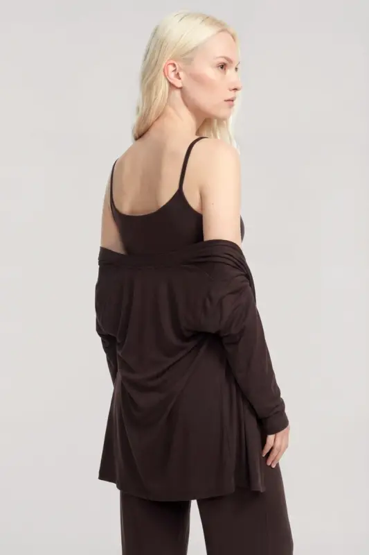 Короткий кимоно-комплект Angelino из 3 предметов, кофейный - 5