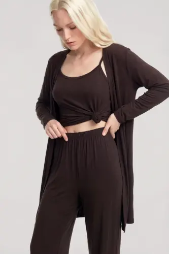 Короткий кимоно-комплект Angelino из 3 предметов, кофейный - 8