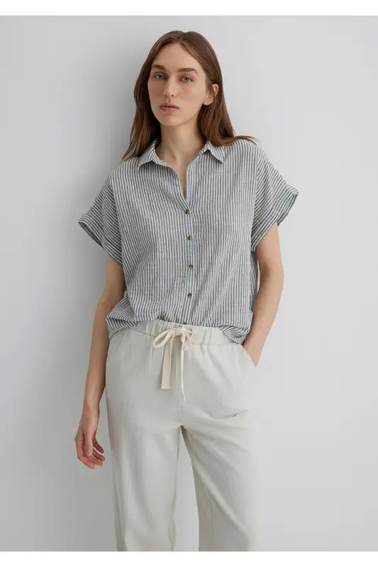 Короткий рукав в полоску серый рубашка Loose Fit / Свободный комфортный крой 1210445-89853 - Темно-синий-89853 - MAVI