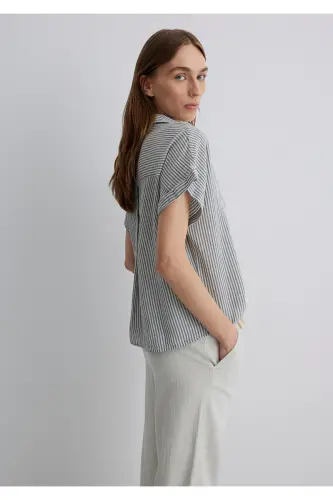 Короткий рукав в полоску серый рубашка Loose Fit / Свободный комфортный крой 1210445-89853 - Темно-синий-89853 - MAVI (1)
