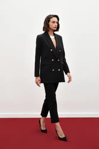 Korsaj Detaylı Pantolon - SİYAH-SİYAH - SATEEN (1)