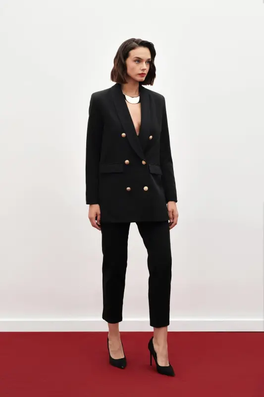 Korsaj Detaylı Pantolon - SİYAH-SİYAH - 4