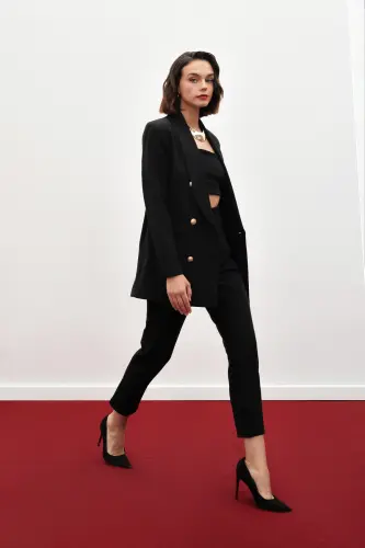 Korsaj Detaylı Pantolon - SİYAH-SİYAH - 5