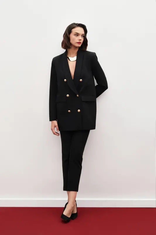 Korsaj Detaylı Pantolon - SİYAH-SİYAH - 6