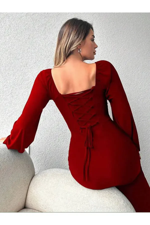 Korse Detaylı Yırtmaçlı kırmızı Abiye - 4