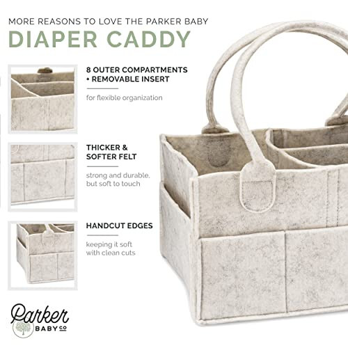 Корзина для подгузников Parker Baby - Складная корзина для хранения в детской комнате и автомобильный органайзер для подгузников и детских влажных салфеток (Белый, Стандартный) - 2