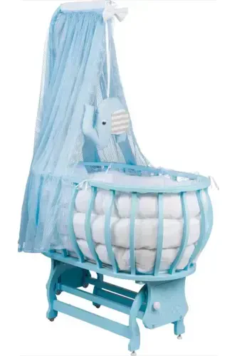 Корзина Колыбель Деревянная Колыбель Спальный Гарнитур Натуральная Деревянная Колыбель Bambu00-Синий - 3