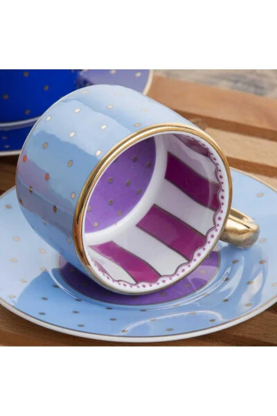 Kosava 6-Piece Porcelain Coffee Cup Set (Colorful-Dotted) - 3