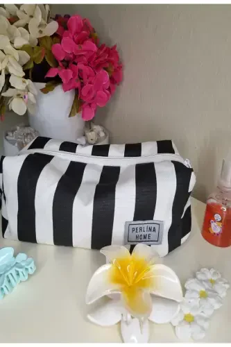 Косметичка Черно-белая в полоску_Большой размер-черные полосы - 1