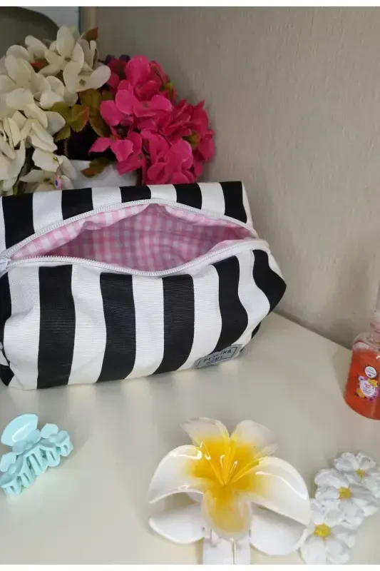 Косметичка Черно-белая в полоску_Большой размер-черные полосы - 3