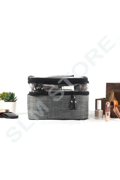 Косметичка для путешествий Женская косметичка для ухода за собой Двойной отсек Прозрачный отсек Ankaflex Косметичка - 8