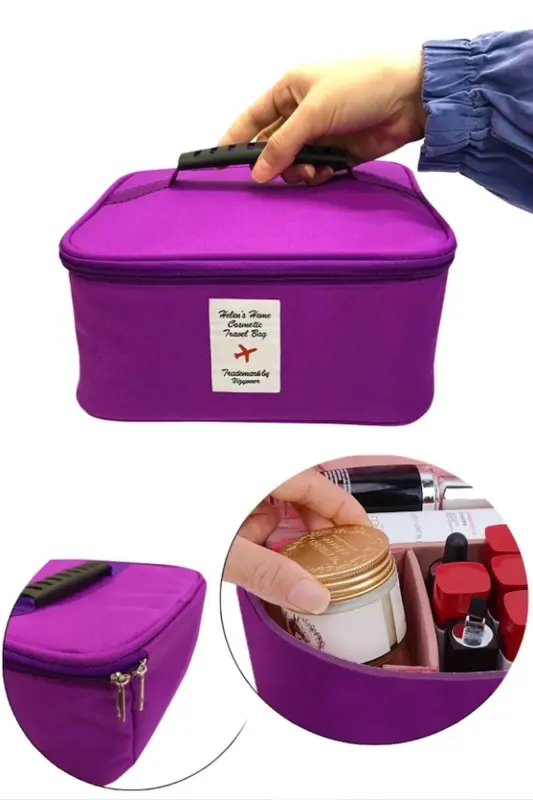 Kosmetik Makiyaj Sumkasi Tutqichli Sayohat Seti Makiyaj Aksesuarlari Tartibga Soluvchi 24x21x11 Sm-Binafsha - 7