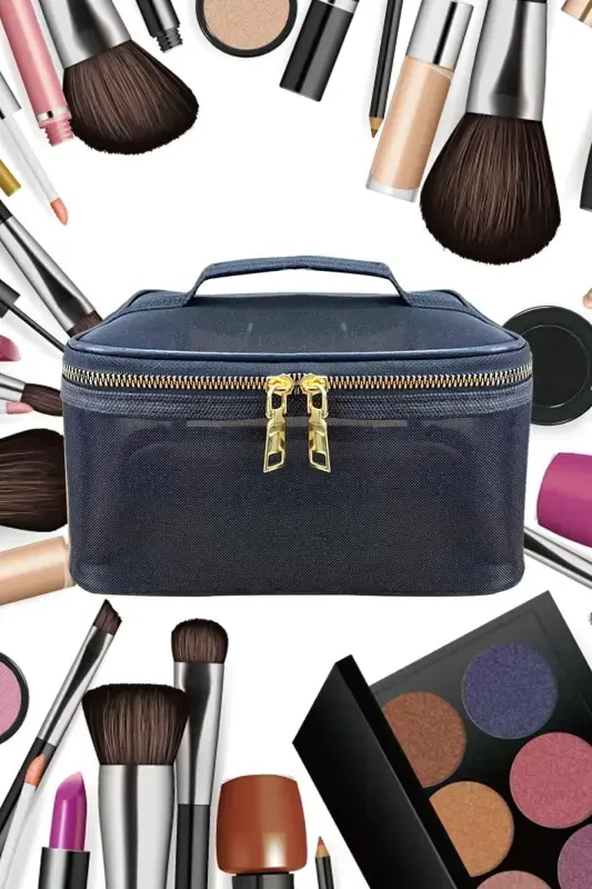 Kosmetik sumkasi chamadani Professional shaffof sumka Sayohat to'plami Kosmetik chamadan sumkasi Ichki organizator - qora - 3