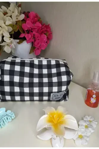 Kosmetik sumkasi katakli qora _Katta o'lchamli-katakli qora - 1