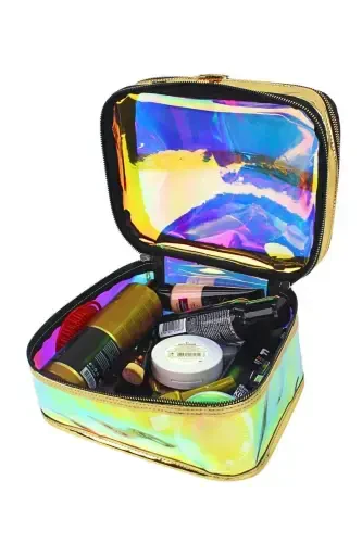 Kosmetik sumkasi Sayohat uchun kosmetik sumkasi Oltin rangli shaffof bo'linmali - 2 bo'linmali FUNKSIONAL ORGANAYZER - Sariq - 7